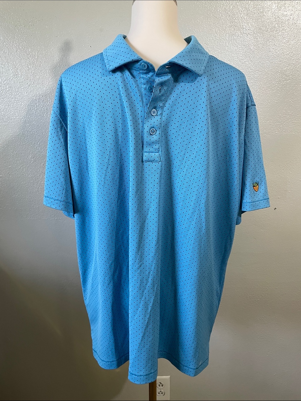 G Fore Blue Performance Polo Shirt Strawberry Embroidered Golf XL Stretch Fit UV